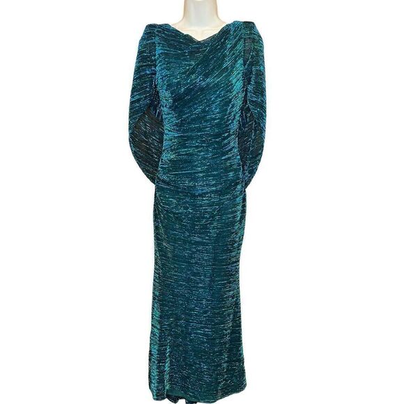 Betsy & Adam "MARISA" LONG CRINKLE DRAPE SLEEVE DRESS in Jade NWT Size 2 Petite - Picture 5 of 10